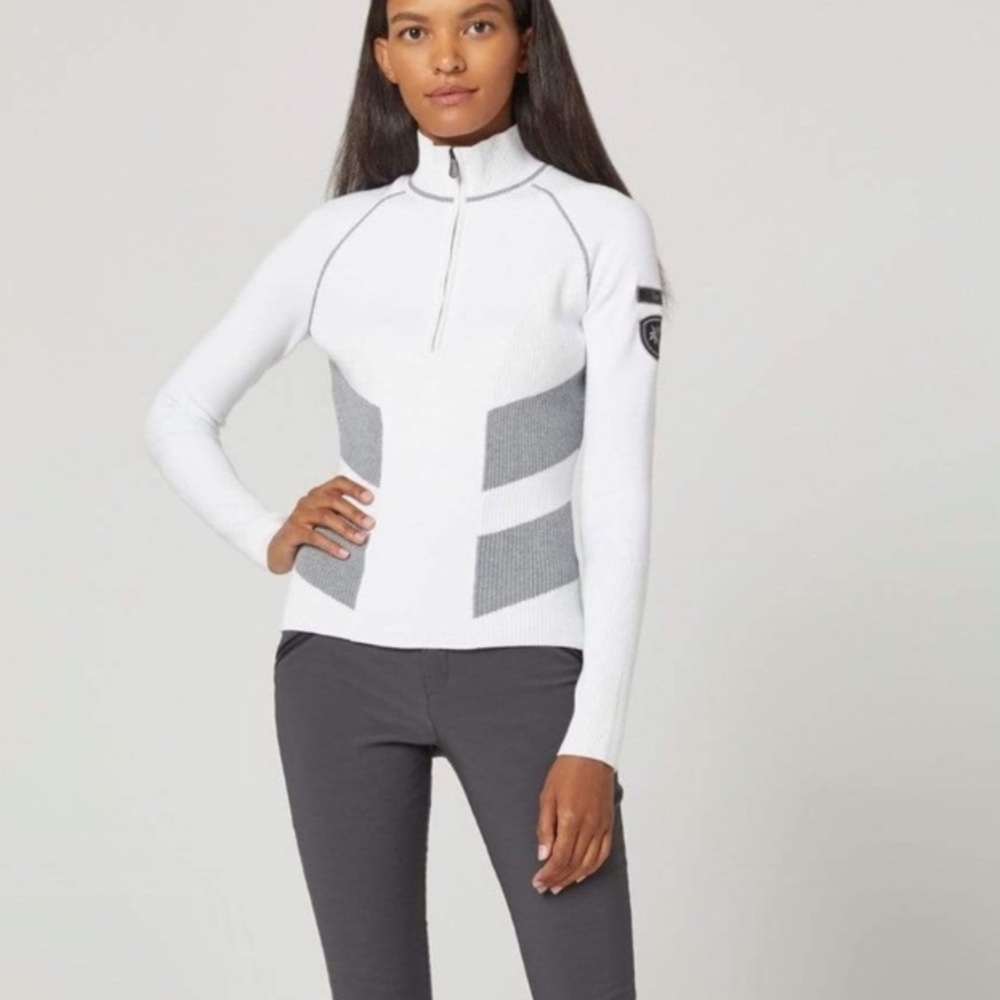 Alp N Rock Lara Ribbed Half Zip White & Grey Sweater